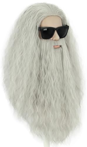 Perruque barbe sorcier grise longue pour une transformation de fête totale - 3