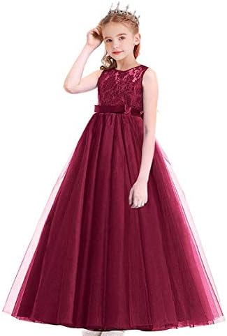 junior christmas dance dresses MYRISAM Big Girls Lace Bridesmaid Wedding Dress Sleeveless Bowknot A-Line Tulle Birthday Dress Pageant Party Graduation Ball Gown, # Burgundy, 4-5 Years MATRIXIFYWK222025