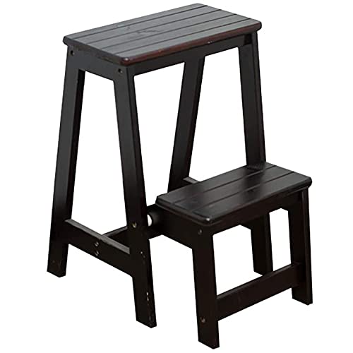 YANAIL 2 Pasos Plegado Escalera Escalera Escalera de Madera, Silla de Paso de Madera de Cocina Máxima Carga 150 Kg/Negro