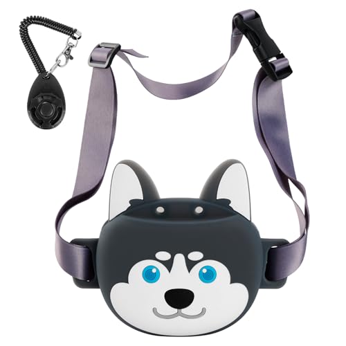 RMOKISIN Dog Treat Pouch with Clicker Magnetic Closure, Silicone Fanny Pack for Pet Training,Adjustable Waist Belt, Leak-Proof, Ideal for Walking Training (Husky)