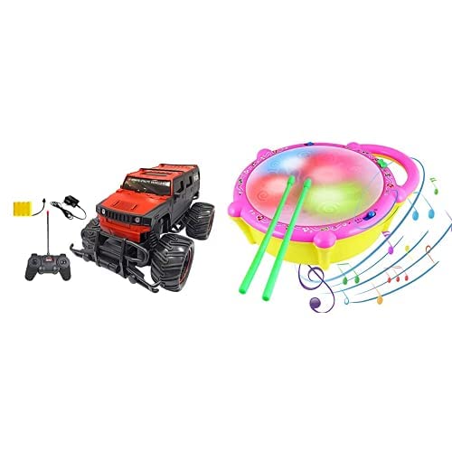 Popsugar Hummer Monster 1: 20 R/C Truck - Included Battery, Black & Popsugar Flash Drum with Sticks - Pink and Yellow Combo