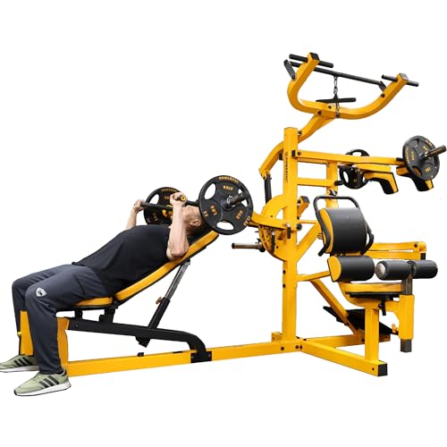 Powertec Fitness Workout Bench Multiystem for Chest Arms Legs 120.1 x 73.3 x 80.5 Inches Yellow - Adjustable Multi-User Weight Machines with Isolateral Arms - Premium At Home Gym Equipment