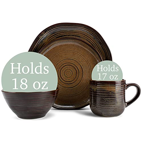 Elanze Designs Reactive Ceramic Dinnerware 16 Piece Set - Service For 4, Cascade Brown #TOP1