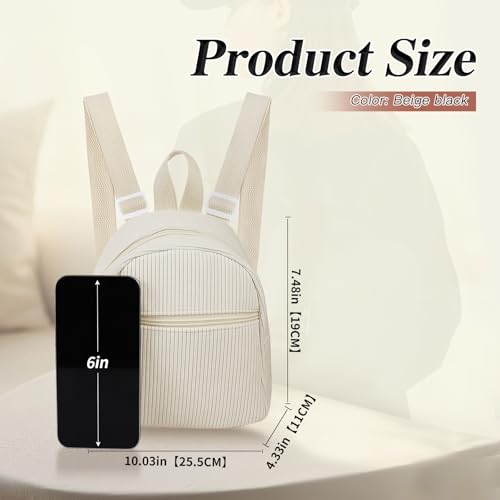 Image of Corduroy Small Backpack, Stylish Mini Backpack Purse Small Backpacks for Women, Cute Backpack for Travel, Shopping (beige)