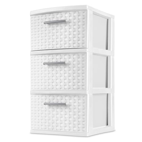 Best White Plastic Drawers for Clothes: Durable Stylish Storage Solutions 6 Three-layer woven tower storage organizer, plastic drawer with handles, suitable for bedroom wardrobe office, white decorative cabinet