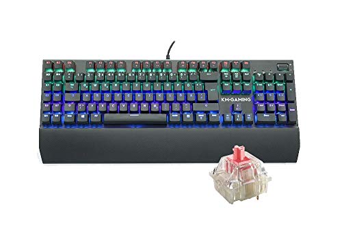 KM-Gaming K-GK2 Elite Clavier mécanique en aluminium RVB avec commutateurs Cherry MX RVB Silent Red - linéaire, fluide et silencieux/disposition allemande QWERTZ avec repose-poignet Cover