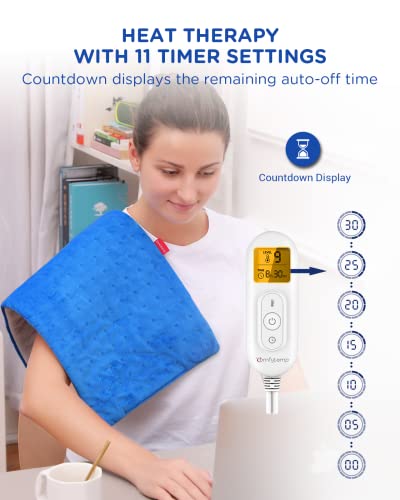 Comfytemp Heating Pad, Electric Heating Pad For Back Pain Relief, 12 X 24In Xl Soft Heat Pad - 9 Heat Levels, 11 Timers With Countdown, Stay On, Backlight For Neck, Shoulders, Cramps, Machine Washable #TOP2