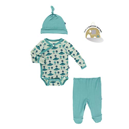 KicKee Pants Kimono Newborn Gift Set with Elephant Box (0-3 Months, Aloe Aliens with Flying Saucers)