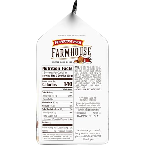 Image of Pepperidge Farm Farmhouse Thin and Crispy Milk Chocolate Chip Cookies, 6.9 OZ Bag, 14 Count (Pack of 2)