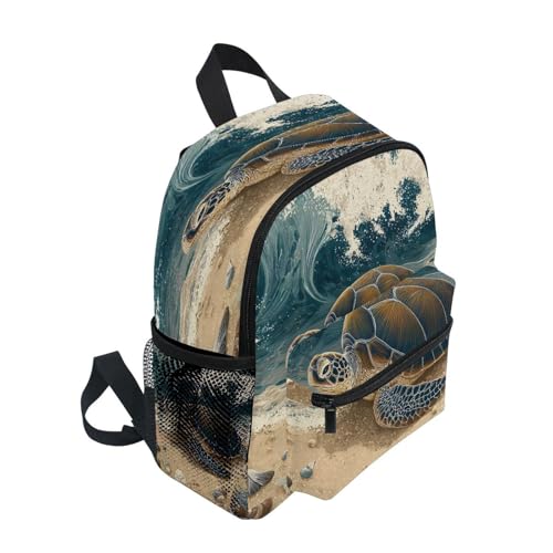 ALAZA Toddler Backpacks for Boys Girls Vintage Sea Turtle on Beach Kids Backpack with Chest Clip and Name Tag,S2