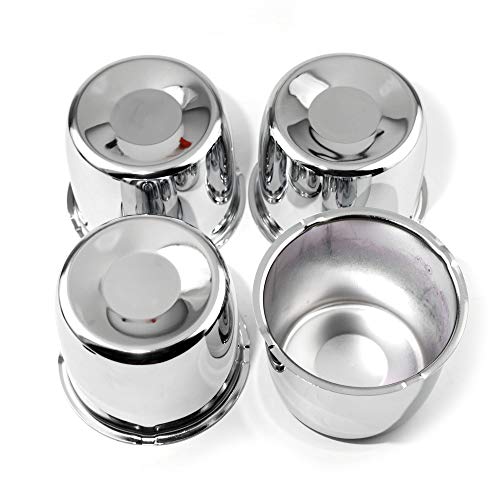 steel.frame.motor Set of 4 Push Through Center Caps 4.41\" Chrome for Trailer Truck Wheel Rims Large Vehicle