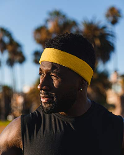 Suddora Workout Headband for Men and Women, Moisture-Wicking Athletic Sweatband, Lightweight Cotton Terry Cloth Bands for Basketball, Tennis, Football, Gym, Running, Cosplay & Costumes (Yellow) - Thumbnail 6