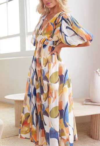 Sissyaki Women's Boho Floral Maxi Dress Summer Fall Wedding Guest Dress3