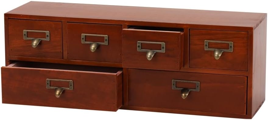 Apothecary Drawers Wooden Storage Box with 6 Drawers Vintage Countertop Wooden Drawers Apothecary Cabinet Library Card Catalog Cabinet ?BROWN? BROWN06