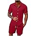Mens Summer 2 Piece Outfits for Vacation Beach Hawaiian Short Sleeve Button Down Cotton Linen Cuban Shirts and Shorts Sets Wine 3X-Large