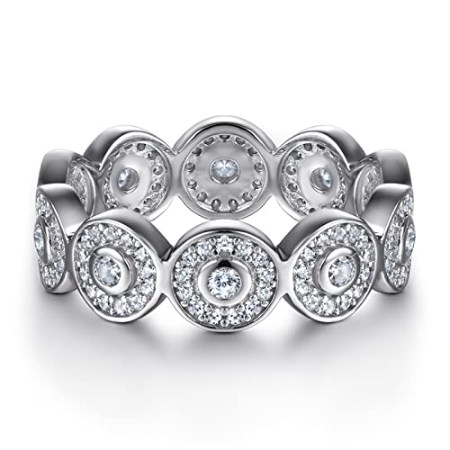 Bague en argent véritable pour femme avec rangée de strass ronds fantaisie