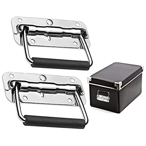 Spring Folding Handle, 2 Pieces Box Handle, Metal Chest Handle, Chest Ring Pull Handle, Puller Boxes Handle, Spring Loaded Case Handle, for Suitcases, Flight Cases, Equipment Cases Cover