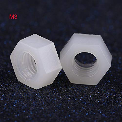 100pcs Hex Nuts Nylon Metric Nut Assortment Hardware Nuts PA66 Metric Thread Hexagon Fasteners White Plastic Nuts for Home and Automotive Use (M3) image 4