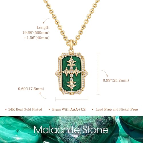 Fettero Necklaces for Women Trendy 14K Gold Plated Charm Necklace Green Malachite Heart Coin Butterfly Cross Clover Pendant Dainty Gold Necklace for Women Jewelry