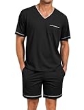 Men Pajamas Set Summer Pajamas Short Sleeve Pajama Set Lightweight Pj Set Sleepwear Outfits with Pockets S-2XL