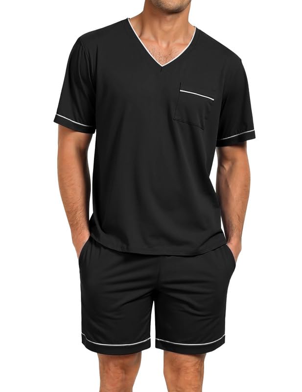 Marvmys Men Pajamas Set Summer Pajamas Short Sleeve Pajama Set Lightweight Pj Set Sleepwear Outfits with Pockets S-2XL