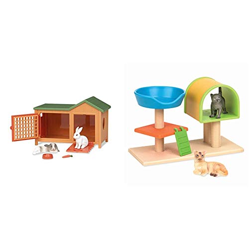 Terra by Battat â Bunny Hutch â Bunny Rabbit Toy Animal Figure Playset for Kids 3-Years-Old & Up (5 Pc) & Cat Tree â Cat Toy Animal Figure Playset for Kids 3-Years-Old and Up (3 pc)
