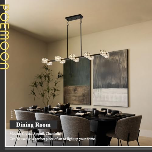 Image of Black Gold Crystal Chandelier 10-Light L 43 inch Modern Sputnik Ceiling Pendant Light Fixture Industrial Adjustable Hanging Lights for Dining Room Kitchen Island Living Room Bar