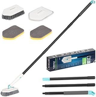 3 in 1 Shower Cleaning Brush - 180° Rotatable Bathroom Cleaning Brush with 50 inch Long Handle, Scrubber Brush Cleaner Tool for Shower Bathtub Tile Wall Floor Cleaning (Include 4 Replaceable Brush)
