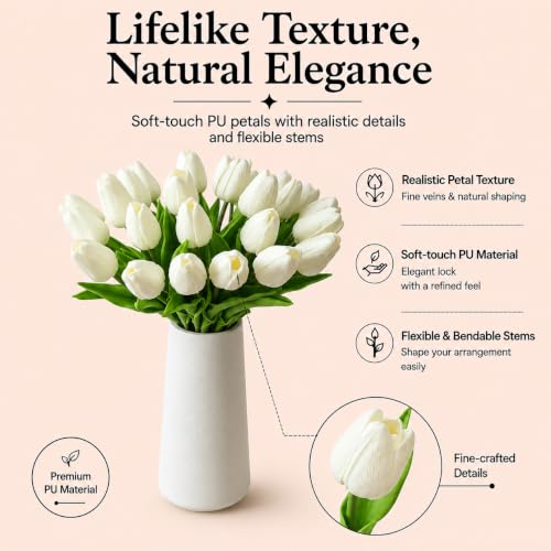 Image of Mandy's 28pcs Artificial White Tulips