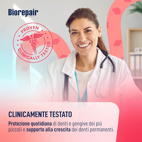 Biorepair, Dentifricio Bimbi 0-6 anni, 12 Confezioni da 50 ml, Dentifricio Biorepair per Bambini Senza Fluoro Gusto Fragola, Anticarie, per Gengive Sane - Immagine 5