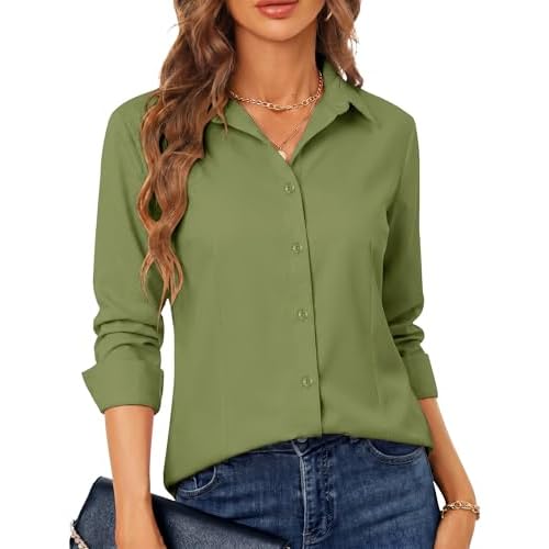 BBIBBI Regular, Petite & Tall XS-6XL Women's Stretch Long Sleeve Button Down Dress Shirts Solid Business Casual Work Blouse