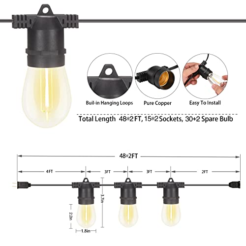 alitade 96FT LED Outdoor String Lights with Dimmer & Timer, Shatterproof IP65 Waterproof Patio Lights for Christmas, Party, Wedding Decoration - Image 3