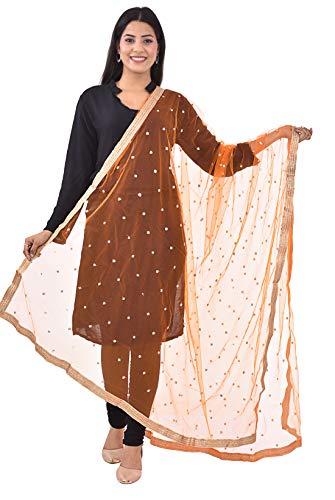 Image of YOUTHQUAKE Women's Net Embroidered Full Size Dupatta With 4 Side Golden Lace