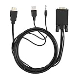 Transmisión de audio estéreo a través de un miniconector AUX macho de 3,5 mm o 2 enchufes de audio estéreo RCA El conector USB debe estar conectado para alimentar el chipset VGA-HDMI activo incorporado, compatible con Windows y para el sistema operativo Linux