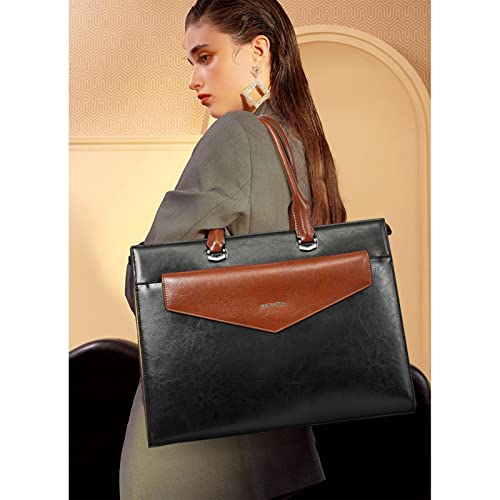 BOSTANTEN Briefcase for Women Laptop Tote 15.6 Inch Genuine Leather Handbag Work Bag Beige2