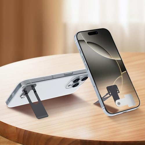 Image of Self-Adhesive Phone Stand, 360 Degree Swivel Kickstand Ultra Slim Metal Back Support, Foldable Compact Desk Holder Mount Compatible with Most Mobile Phones