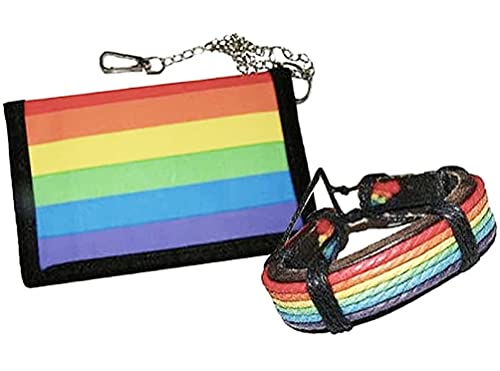 Rainbow Flag Lesbian & Gay Pride Wallet and Bracelet Set. LGBTQ Standard Gay & Lesbian Pride Flag - Rainbow Coin Purse/Money Holder.
