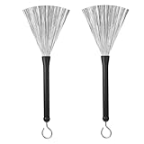 1 Pair Drum Brushes, Retractable Wire Drum and Percussion Brushes with Rubber Handles Drums Sticks Brush for Cajon Jazz Acoustic Rock