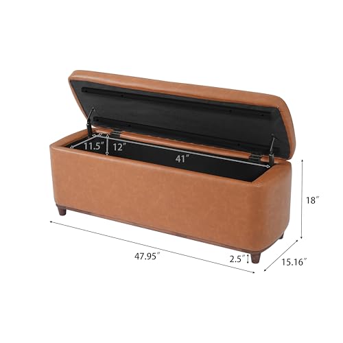 Christopher Knight Home Della Living Room Ottoman with Storage, Faux Leather Entryway Storage Ottoman Bench, Rectangular Sofa Foot Stool, Bedroom End of Bed Bench, Shoe Organizer, Tan Brown by Christopher Knight Home - Image 3