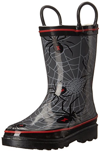 Western Chief Boys Waterproof Printed Rain Boot with Easy Pull On Handles, Spider