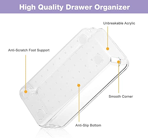Image of Desk Drawer Organizers Trays Set Clear Plastic Storage Bins Bathroom Drawer Tray Dividers Vanity Trays Organizer for Bedroom Dresser Makeup Kitchen Utensil Office (16pc Set)