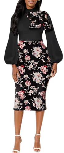 Image of Sexy Long Sleeve Dress for Women Solid Color Bow Knot Turtleneck Formal Gown Midi Casual Church Dresses