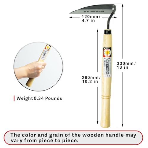 Japanese Weeding Sickle, Hand Weeder Tool for Surface Weed Removal, Tight Spaces and Light Grass Cutting, Made in Japan by HONEN