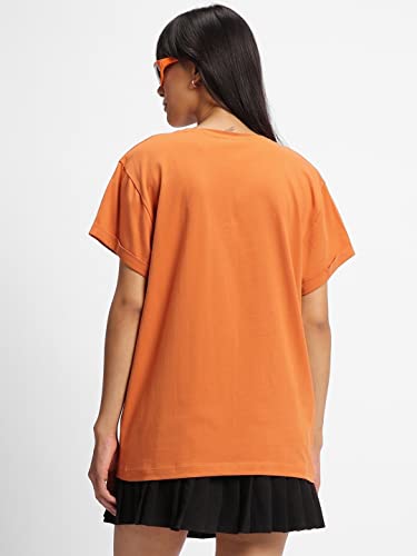Image of Bewakoof Women Cotton Loose Fit Solid T-Shirt Boyfriend Fit, Round Neck, Half Sleeve