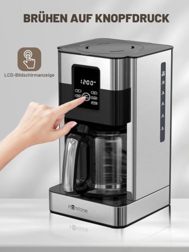 Foto von Homtone 1000W Programmierbare Kaffeemaschine mit 12 Tassen Glaskanne, 1.8L Edelstahl Filterkaffeemaschine mit timer, Abschaltautomatik, Tropf-Stopp, Dauerfilter und Heizplatte, BPA-frei, Schwarz