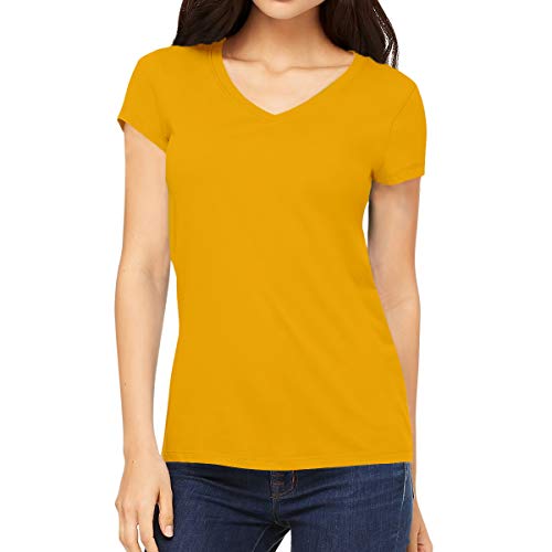 Image of Pooplu Women's Regular Fit Premium Plain 100% Cotton V Neck Half Sleeves, Casual Plain Pootlu Tees and Tshirts.