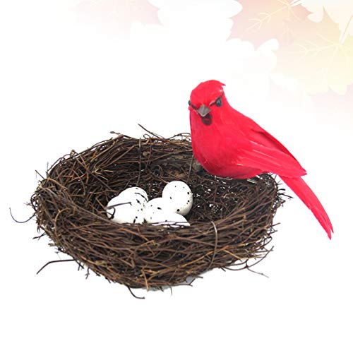 Image of VALICLUD Hand-Woven Rattan Bird Nest Set with Realistic Foam Decorative Bird Model Ornament for Home Office Party and Easter Decor 1.95 X 4.68 X 1.95 Inches