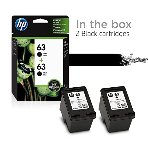 Image of HP 63 | 2 Ink Cartridges | Black | Works DeskJet 1112, 2100 Series, 3600 Series, Envy 4500 Series, OfficeJet 3800 Series, 4600 Series, 5200 Series | F6U62AN