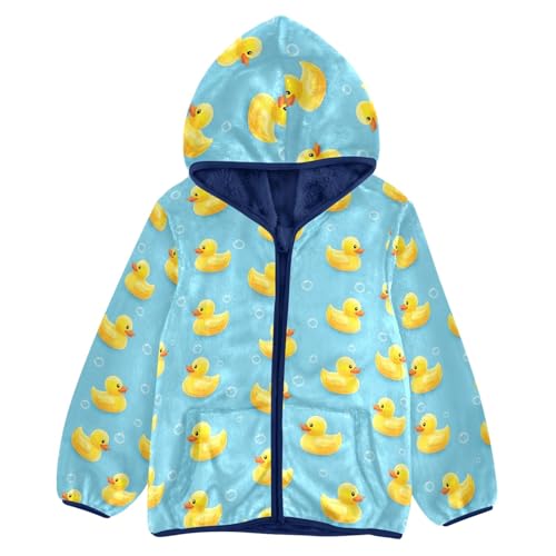 CHIFIGNO Yellow Ducks Blue Toddler Boys Fleece Zip up Jacket, Thick Lightweight Fleece Outerwear Jackets 3T
