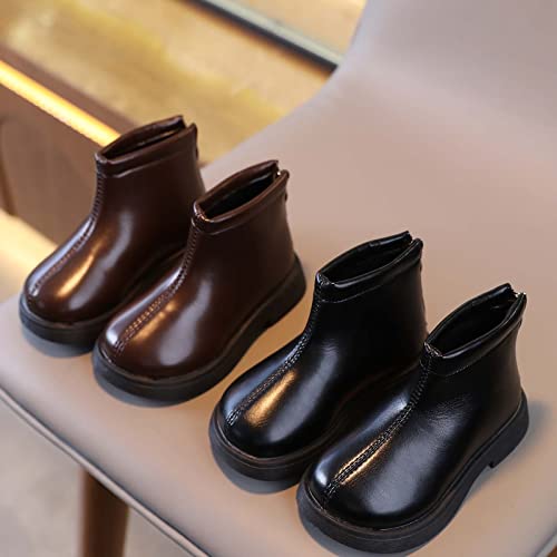 Baby Girls Side Zipper Ankle Boots Thick Sole Non Slip Plush Warm Boots Fuzzy Boots Water Proof Boots Toddler Shoes (D-Brown, 7 Infant)2